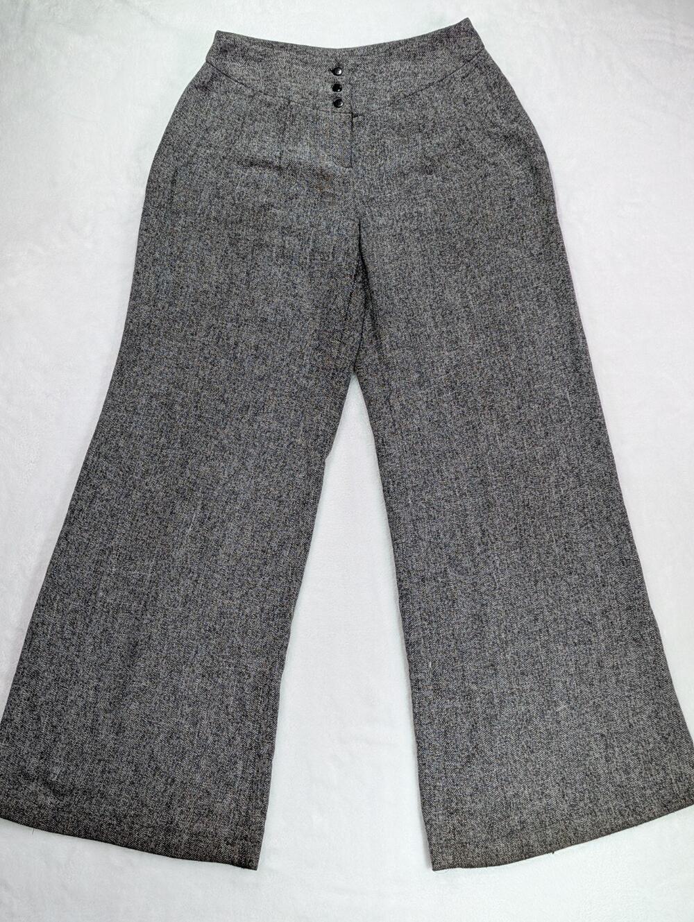 VTG Newport News Y2K Herringbone Tweed Wide Leg Pants Black White Sz 2 Career